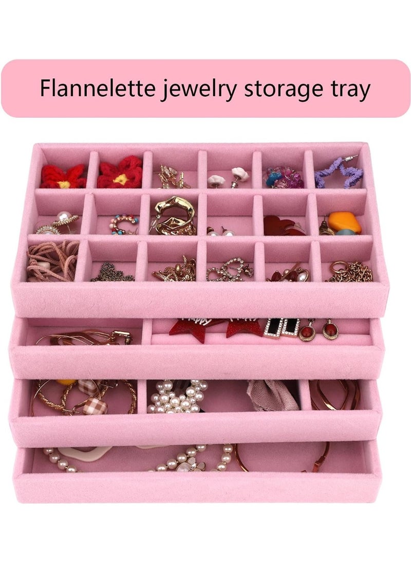 المجوهرات علون منظم مجموعة من 4 مخملية قابلة للتراكم المجوهرات درج منظم علون أقراط حلقة قلادة سوار عرض عرض علون تخزين المجوهرات ، 4 أسلوب (وردي) - Image 5